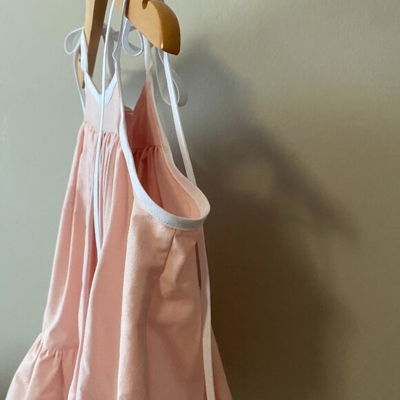 Handmade Children's Pink White 100% Cotton Tie Spaghetti Strap Dress - Picture 11 of 14